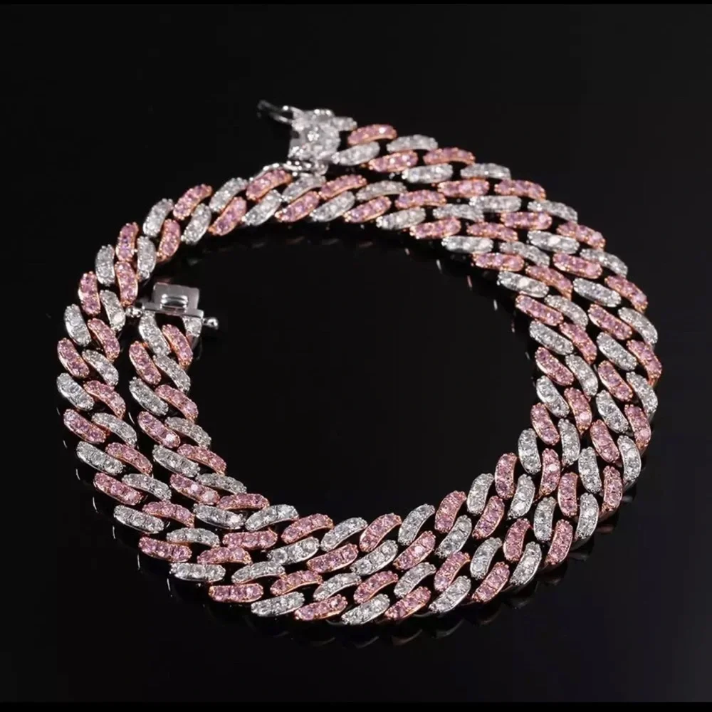 Pink cz Cuban chain, pink Cuban choker